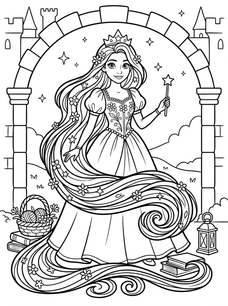 Rapunzel Kleurplaten (Gratis PDF Printables) 24 - gratis kleurplaat om te printen