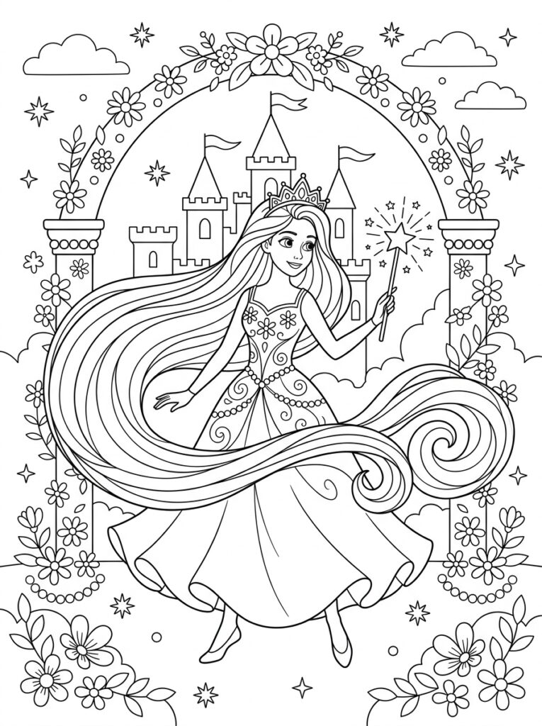 Rapunzel Kleurplaten (Gratis PDF Printables) 25 - gratis kleurplaat om te printen