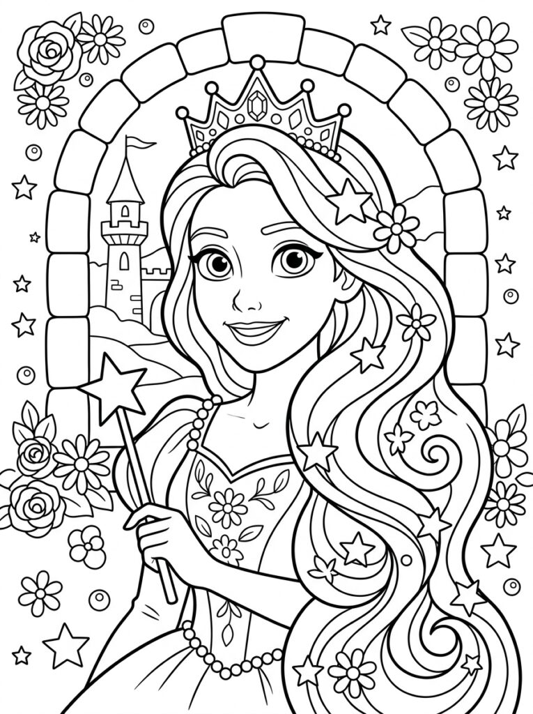 Rapunzel Kleurplaten (Gratis PDF Printables) 31 - gratis kleurplaat om te printen