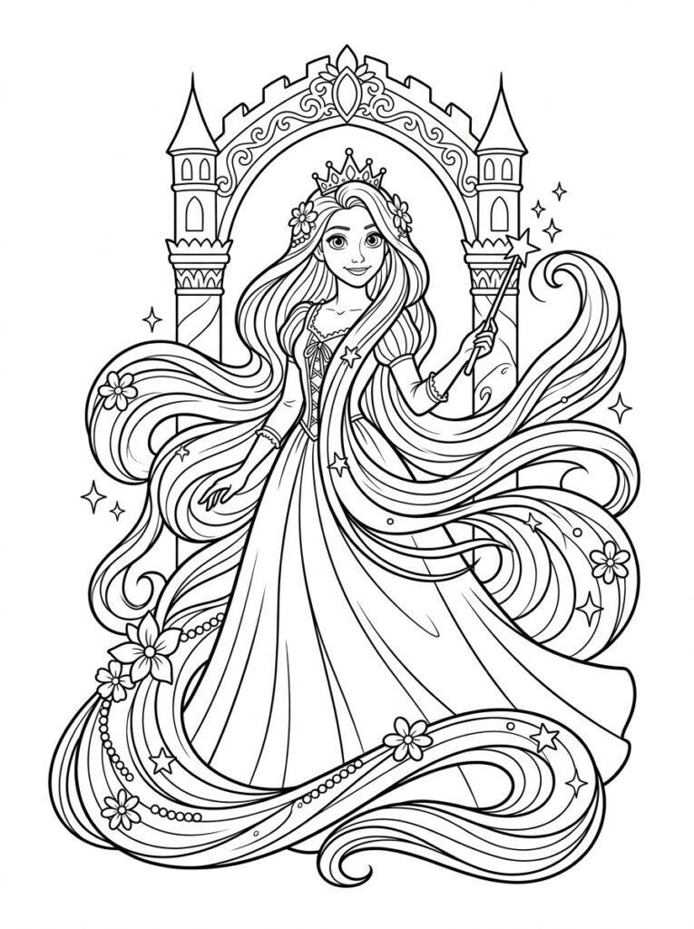 Rapunzel Kleurplaten (Gratis PDF Printables) 33 - gratis kleurplaat om te printen