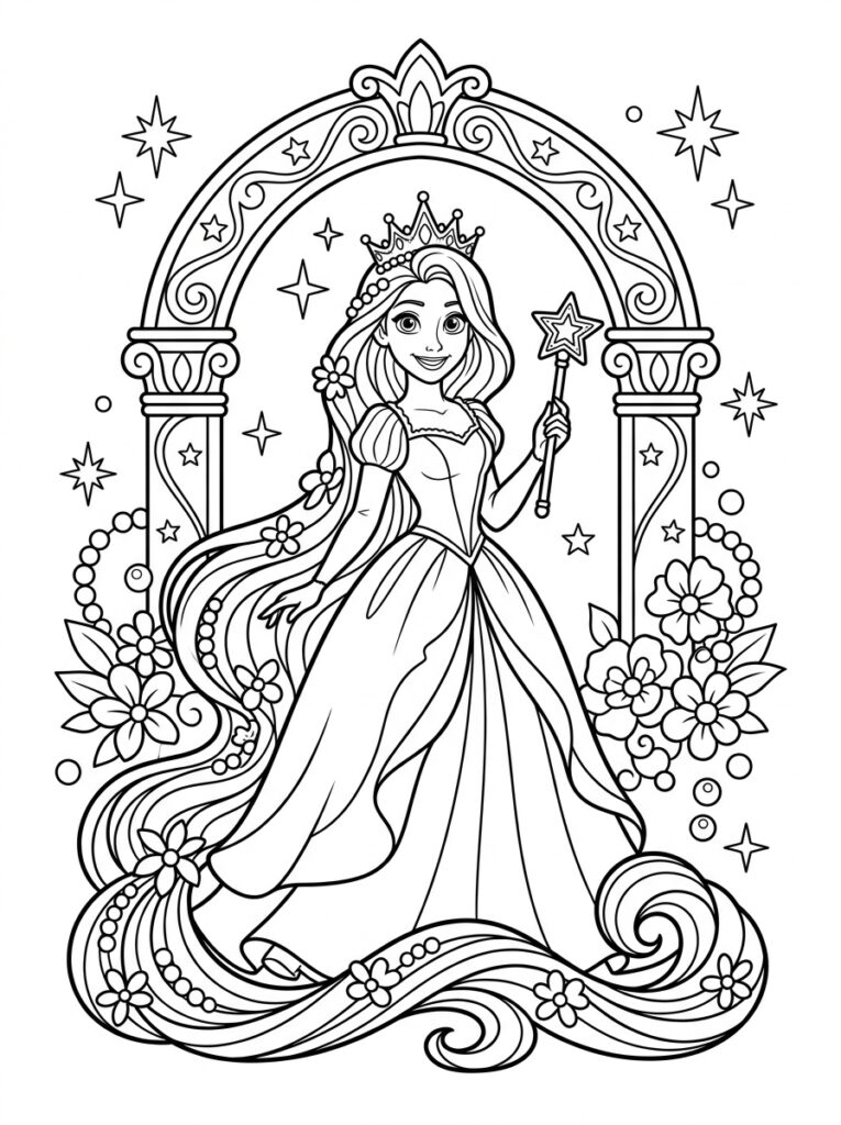 Rapunzel Kleurplaten (Gratis PDF Printables) 34 - gratis kleurplaat om te printen