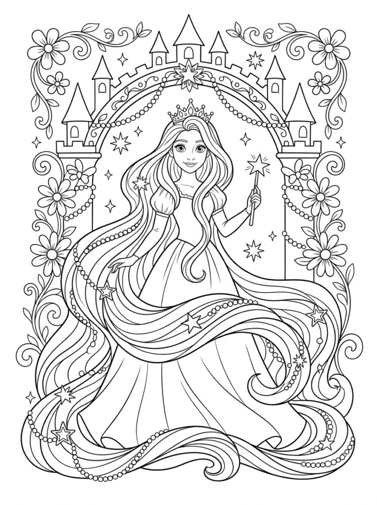Rapunzel Kleurplaten (Gratis PDF Printables) 35 - gratis kleurplaat om te printen