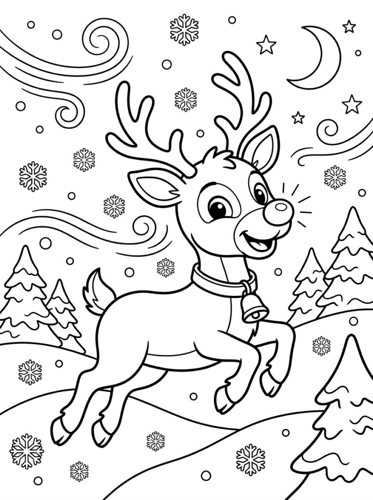 Rendier Rudolf Kleurplaten (Gratis PDF Printables) 01 - gratis kleurplaat om te printen