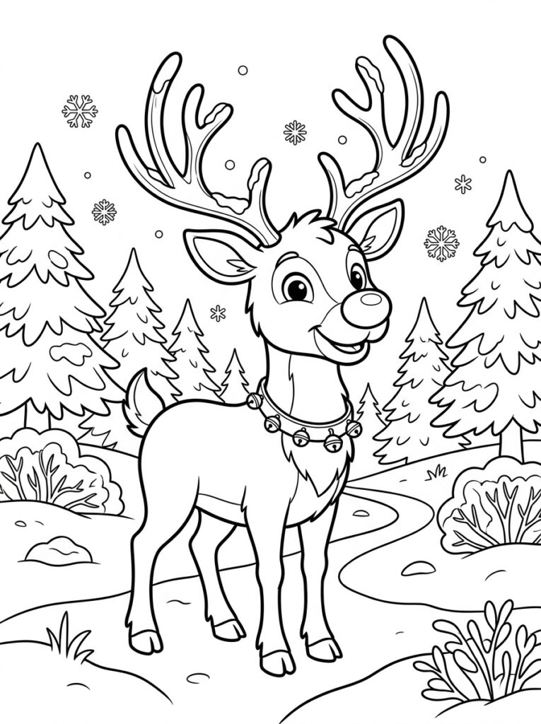 Rendier Rudolf Kleurplaten (Gratis PDF Printables) 02 - gratis kleurplaat om te printen