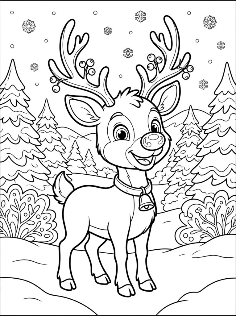 Rendier Rudolf Kleurplaten (Gratis PDF Printables) 03 - gratis kleurplaat om te printen