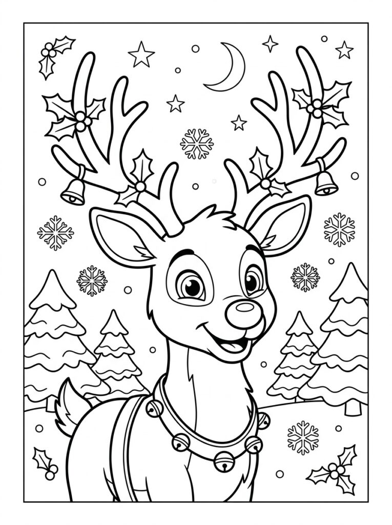 Rendier Rudolf Kleurplaten (Gratis PDF Printables) 04 - gratis kleurplaat om te printen