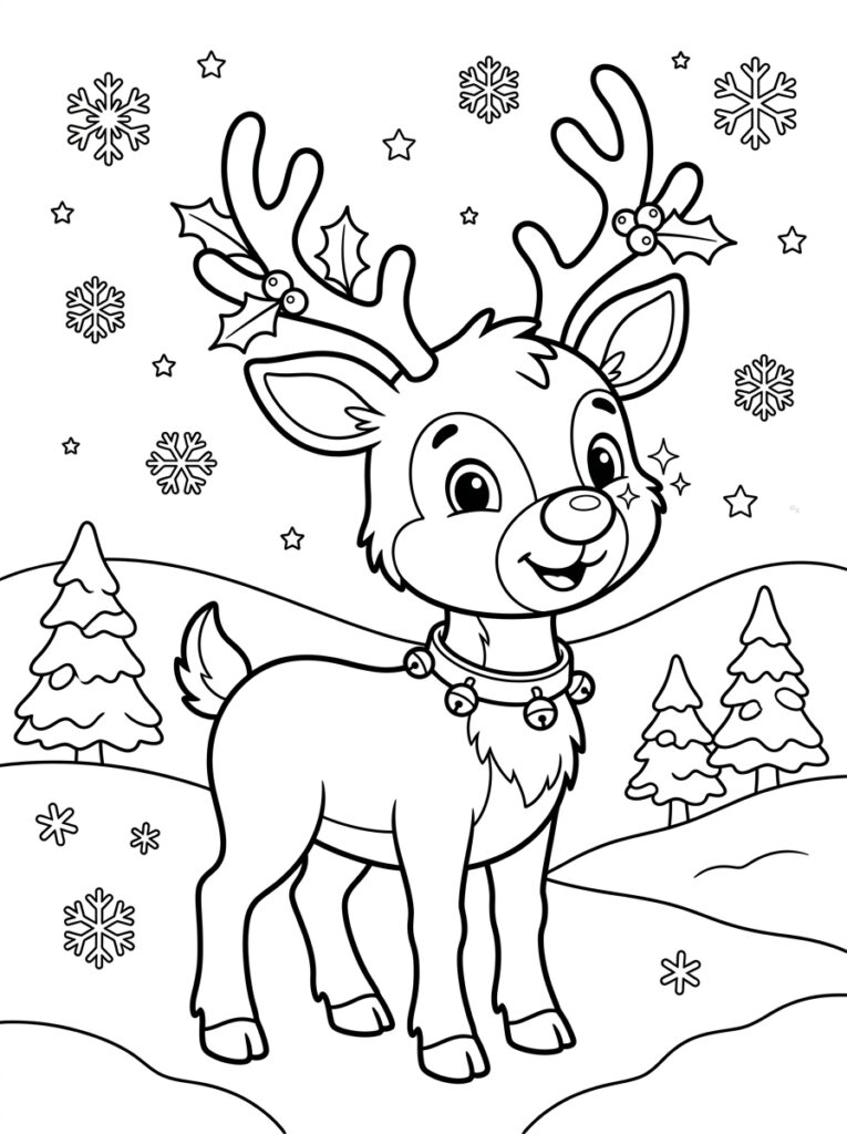 Rendier Rudolf Kleurplaten (Gratis PDF Printables) 05 - gratis kleurplaat om te printen