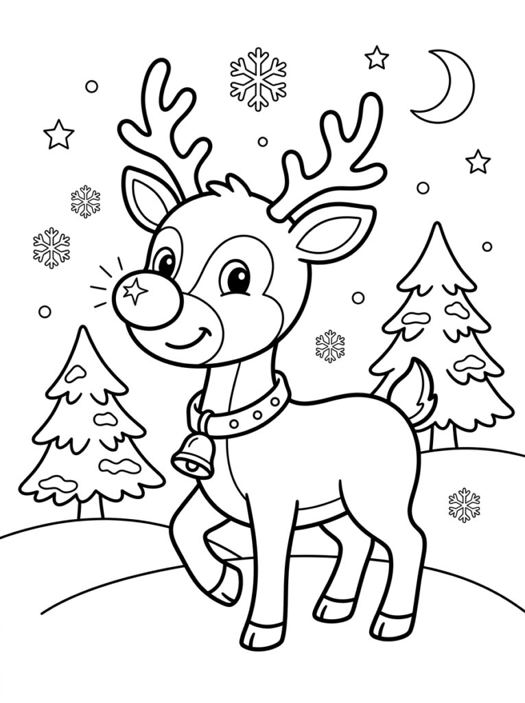 Rendier Rudolf Kleurplaten (Gratis PDF Printables) 06 - gratis kleurplaat om te printen