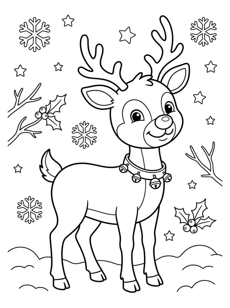 Rendier Rudolf Kleurplaten (Gratis PDF Printables) 07 - gratis kleurplaat om te printen