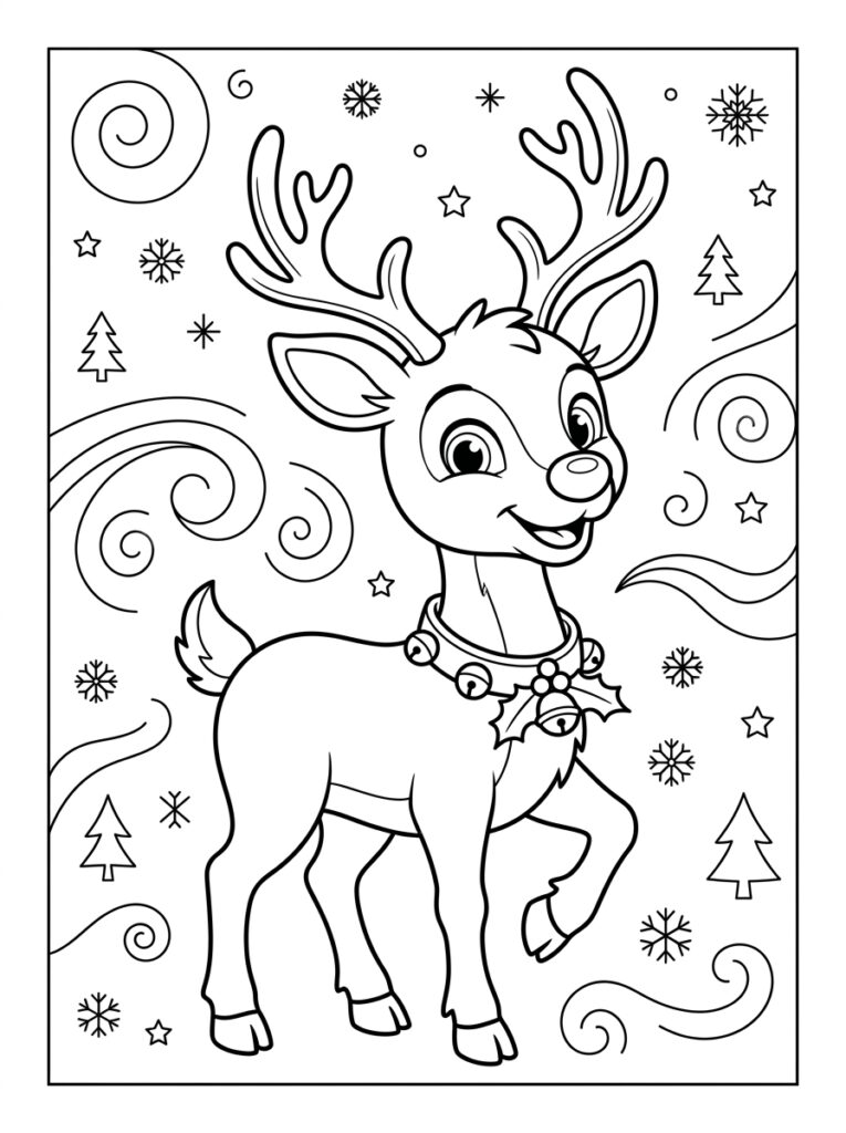 Rendier Rudolf Kleurplaten (Gratis PDF Printables) 11 - gratis kleurplaat om te printen