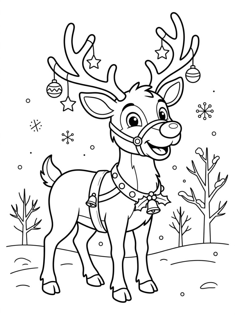 Rendier Rudolf Kleurplaten (Gratis PDF Printables) 12 - gratis kleurplaat om te printen