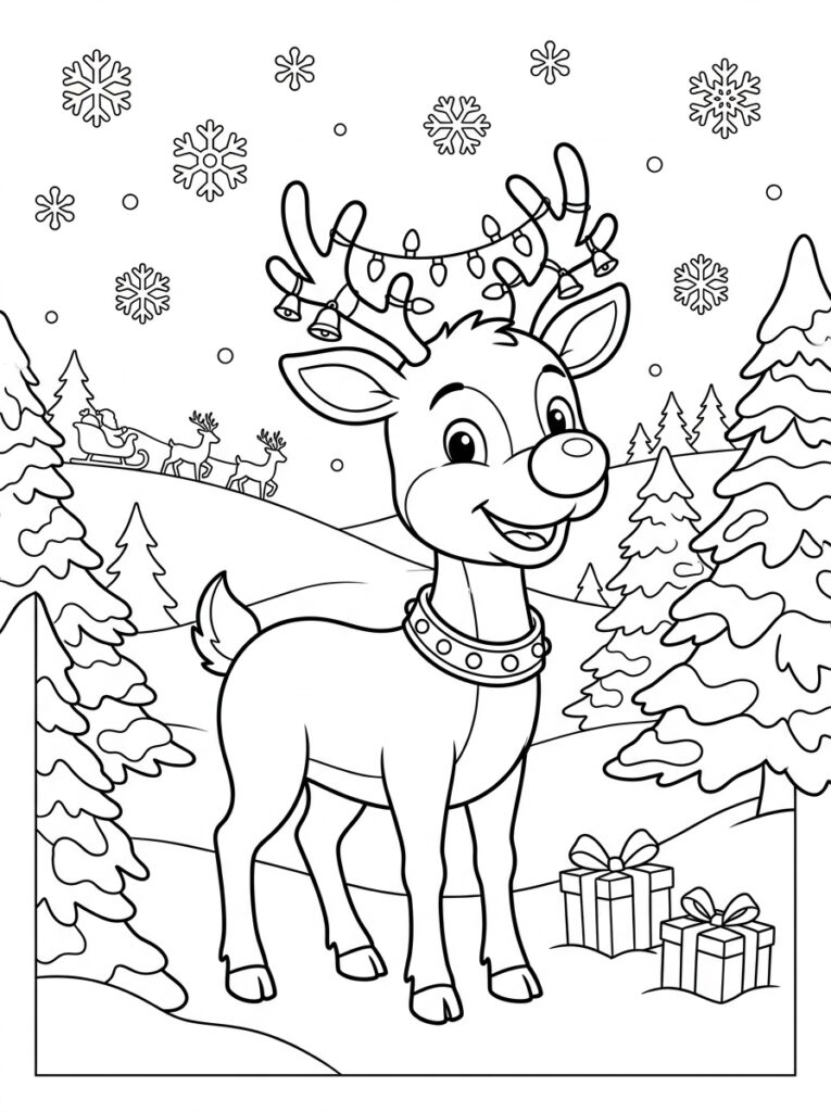Rendier Rudolf Kleurplaten (Gratis PDF Printables) 13 - gratis kleurplaat om te printen