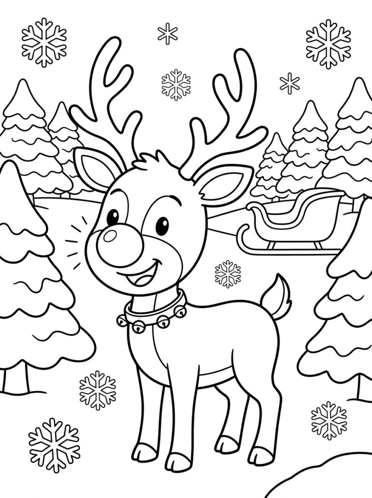 Rendier Rudolf Kleurplaten (Gratis PDF Printables) 14 - gratis kleurplaat om te printen