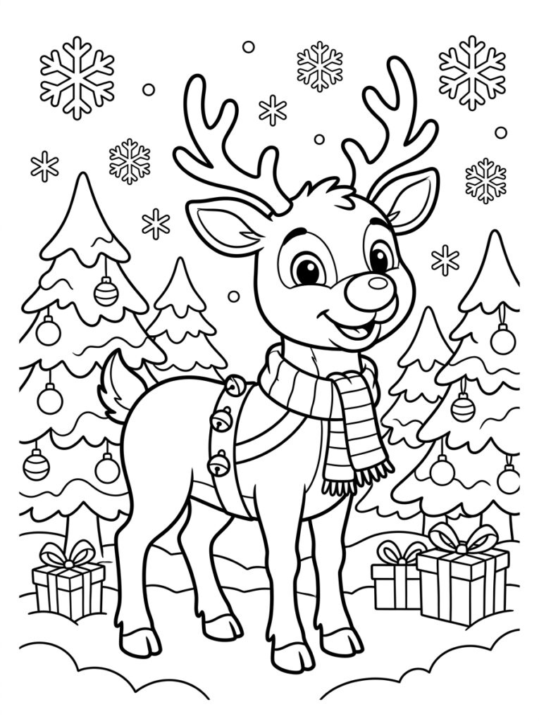Rendier Rudolf Kleurplaten (Gratis PDF Printables) 15 - gratis kleurplaat om te printen