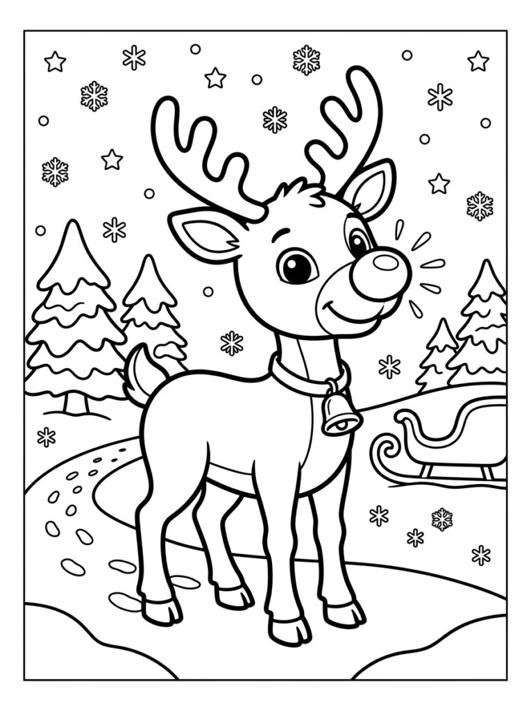 Rendier Rudolf Kleurplaten (Gratis PDF Printables) 16 - gratis kleurplaat om te printen