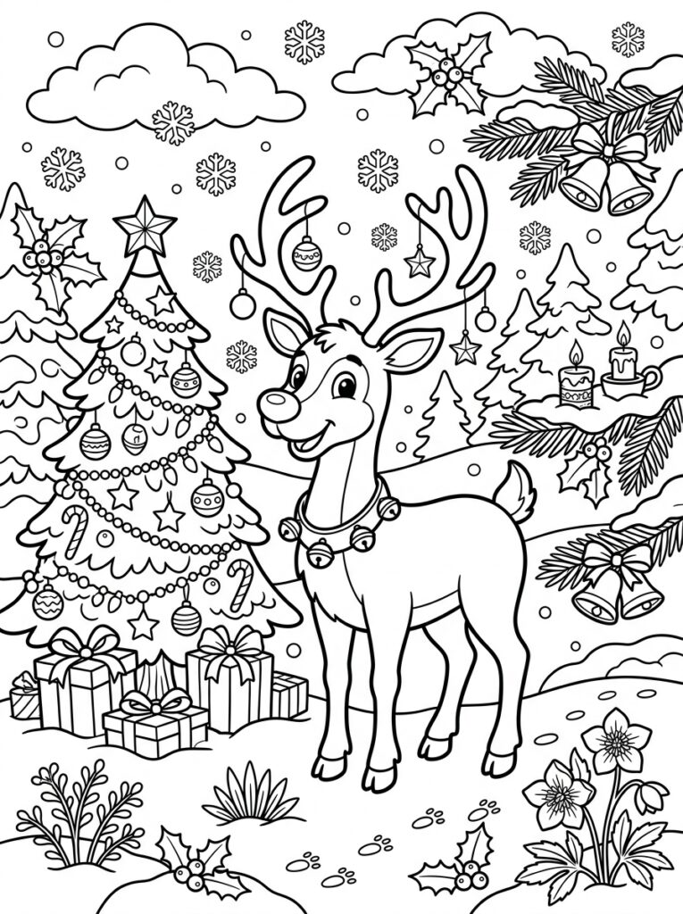 Rendier Rudolf Kleurplaten (Gratis PDF Printables) 17 - gratis kleurplaat om te printen
