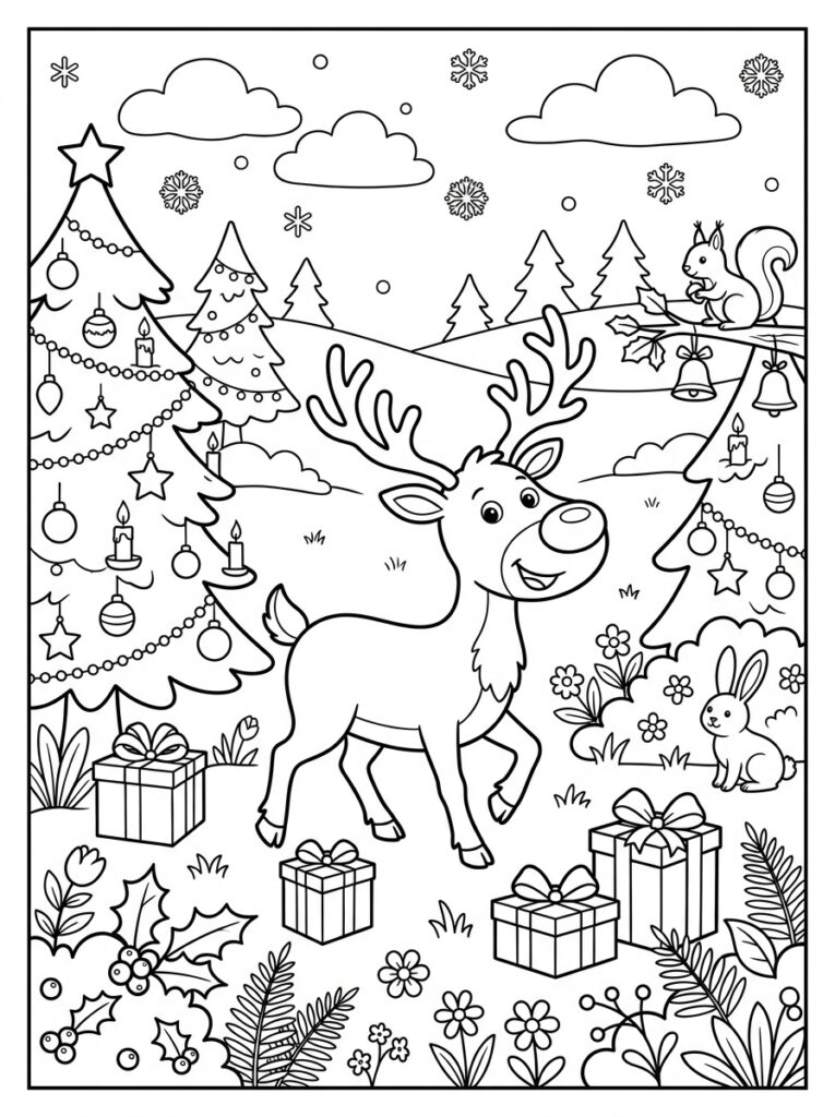 Rendier Rudolf Kleurplaten (Gratis PDF Printables) 18 - gratis kleurplaat om te printen