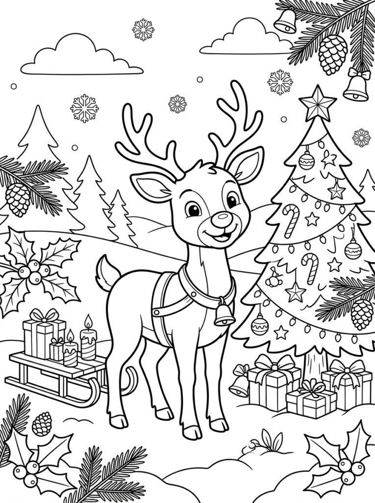Rendier Rudolf Kleurplaten (Gratis PDF Printables) 19 - gratis kleurplaat om te printen