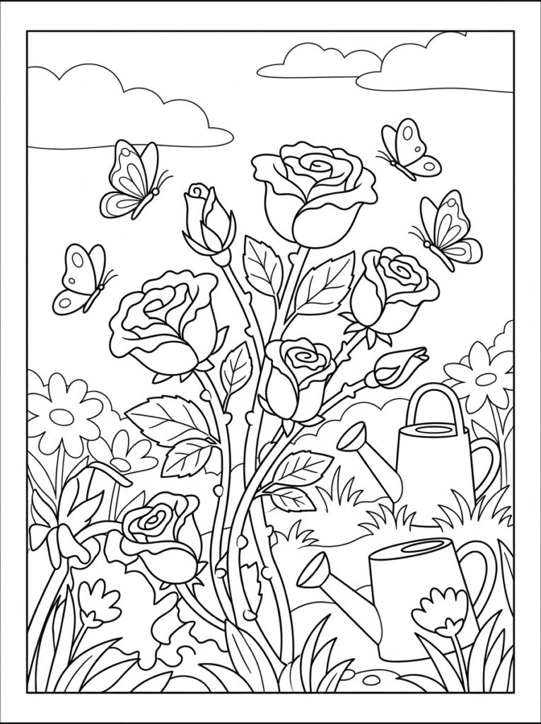 Rozen Kleurplaten (Gratis PDF Printables) 01 - gratis kleurplaat om te printen