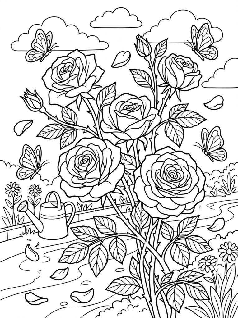 Rozen Kleurplaten (Gratis PDF Printables) 02 - gratis kleurplaat om te printen