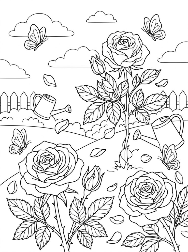 Rozen Kleurplaten (Gratis PDF Printables) 03 - gratis kleurplaat om te printen