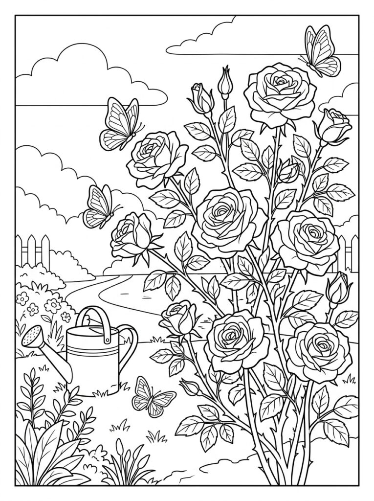 Rozen Kleurplaten (Gratis PDF Printables) 04 - gratis kleurplaat om te printen
