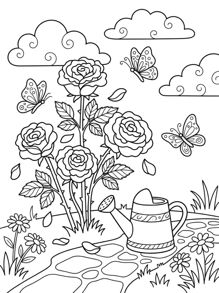 Rozen Kleurplaten (Gratis PDF Printables) 05 - gratis kleurplaat om te printen