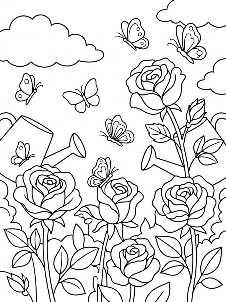 Rozen Kleurplaten (Gratis PDF Printables) 06 - gratis kleurplaat om te printen