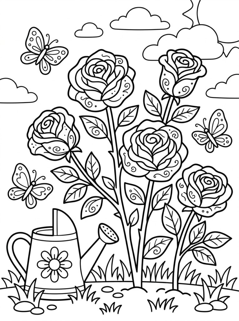 Rozen Kleurplaten (Gratis PDF Printables) 07 - gratis kleurplaat om te printen