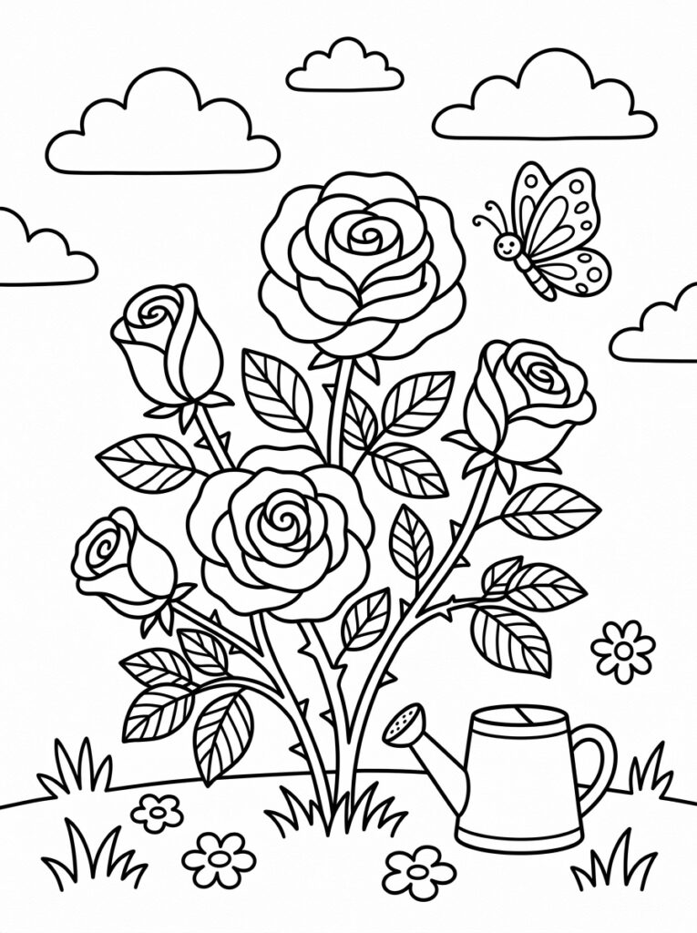 Rozen Kleurplaten (Gratis PDF Printables) 08 - gratis kleurplaat om te printen