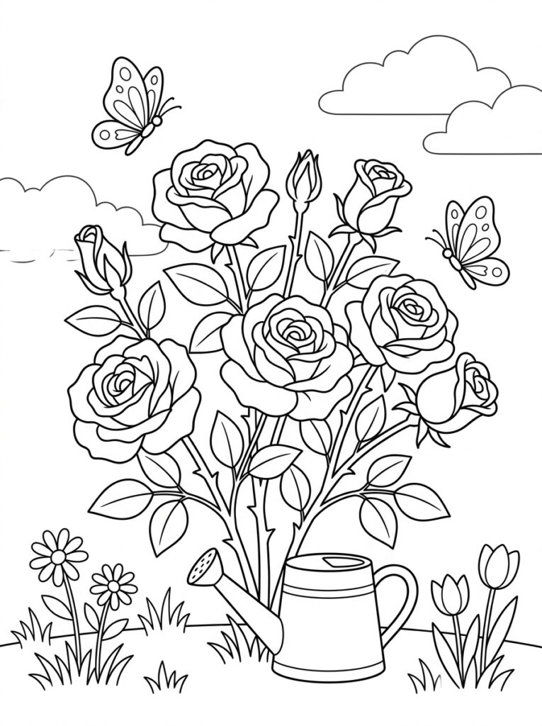 Rozen Kleurplaten (Gratis PDF Printables) 09 - gratis kleurplaat om te printen