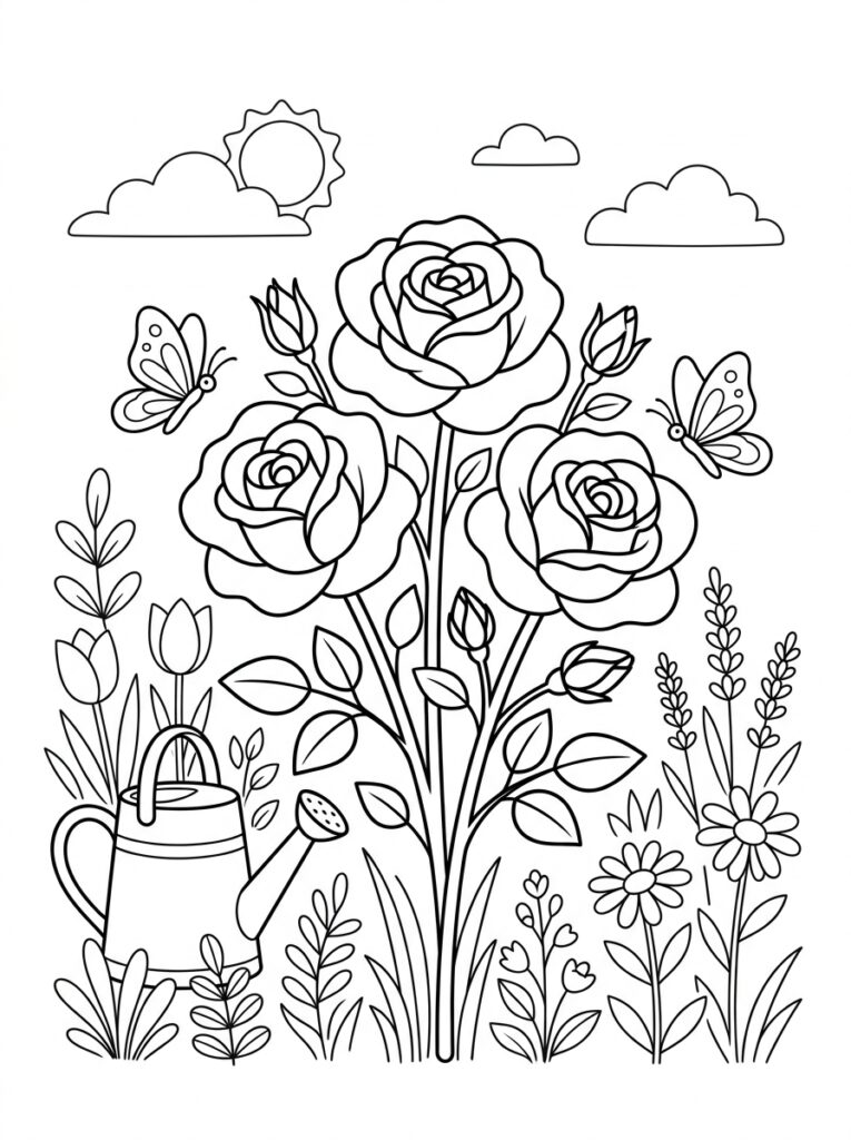 Rozen Kleurplaten (Gratis PDF Printables) 10 - gratis kleurplaat om te printen