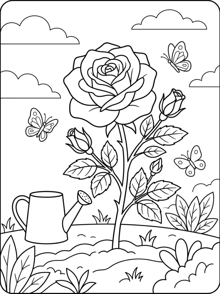 Rozen Kleurplaten (Gratis PDF Printables) 11 - gratis kleurplaat om te printen