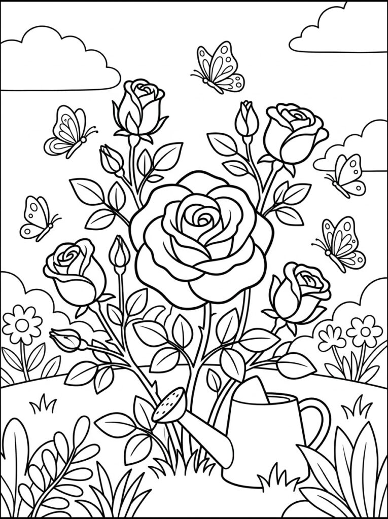 Rozen Kleurplaten (Gratis PDF Printables) 12 - gratis kleurplaat om te printen