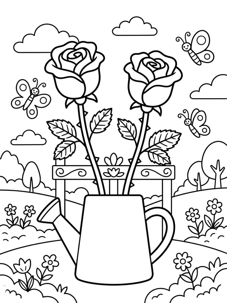 Rozen Kleurplaten (Gratis PDF Printables) 14 - gratis kleurplaat om te printen