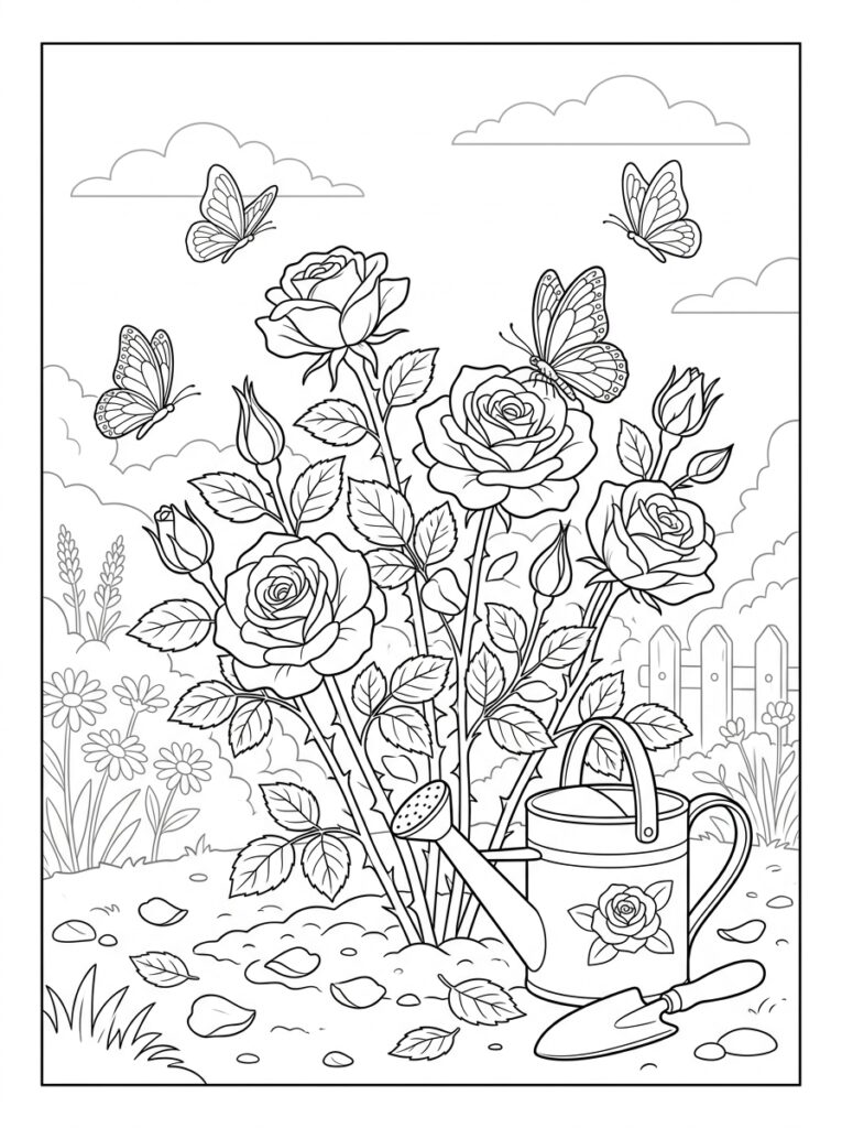 Rozen Kleurplaten (Gratis PDF Printables) 15 - gratis kleurplaat om te printen