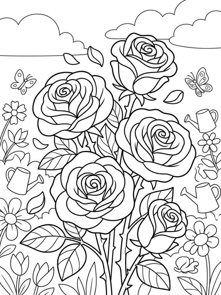 Rozen Kleurplaten (Gratis PDF Printables) 27 - gratis kleurplaat om te printen
