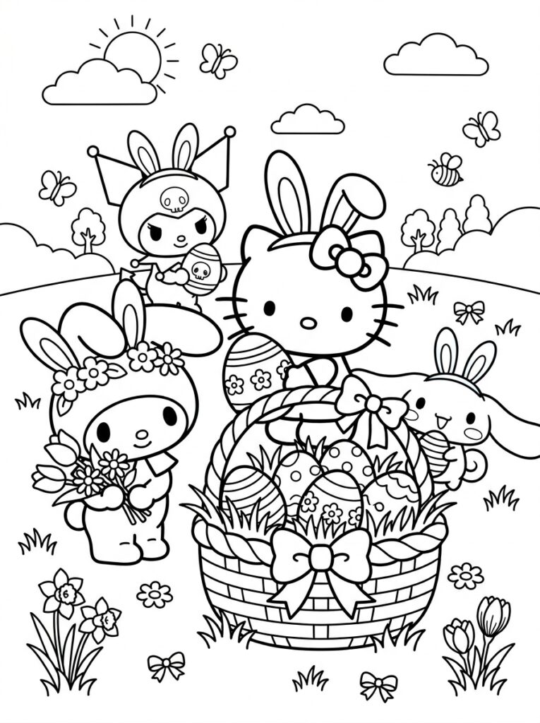 Sanrio Pasen Kleurplaten (Gratis PDF Printables) 01 - gratis kleurplaat om te printen