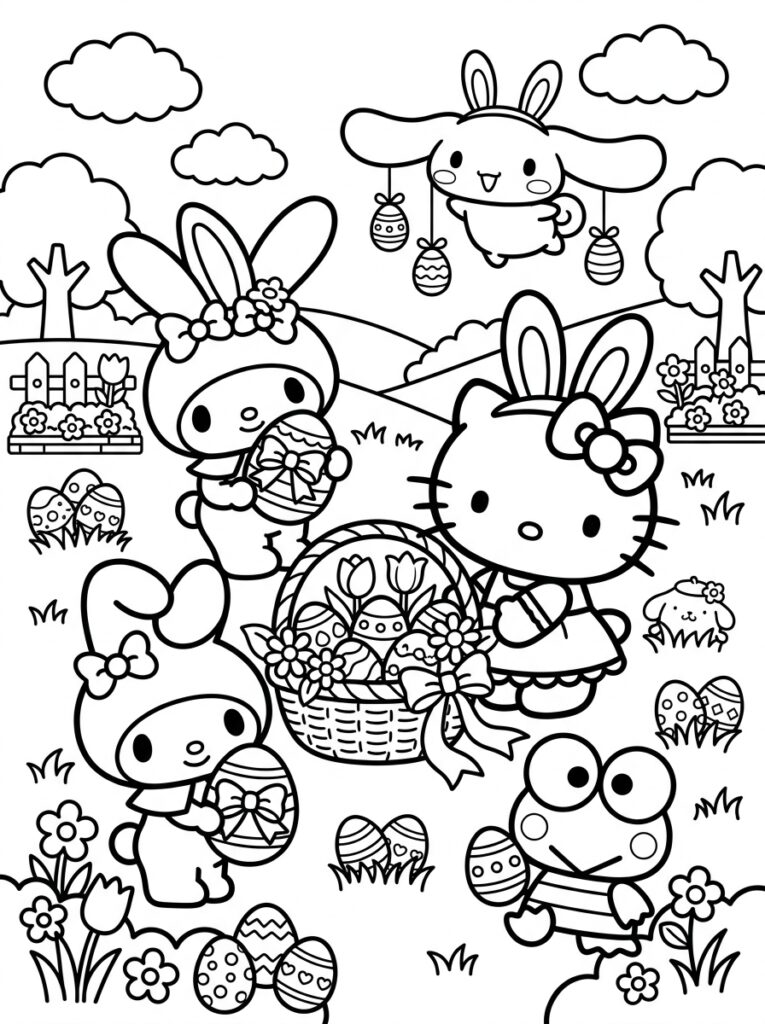 Sanrio Pasen Kleurplaten (Gratis PDF Printables) 02 - gratis kleurplaat om te printen