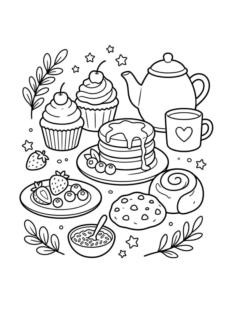Schattig eten Kleurplaten (Gratis PDF Printables) 01 - gratis kleurplaat om te printen