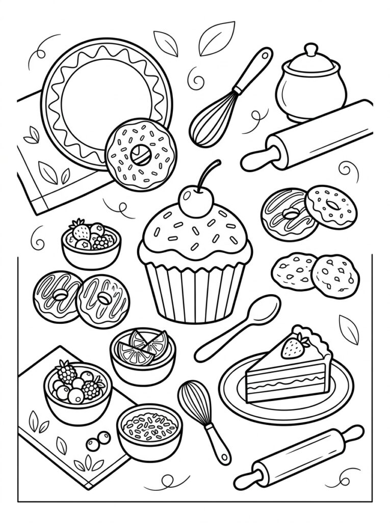 Schattig eten Kleurplaten (Gratis PDF Printables) 02 - gratis kleurplaat om te printen