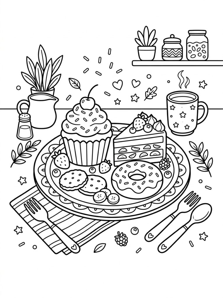 Schattig eten Kleurplaten (Gratis PDF Printables) 03 - gratis kleurplaat om te printen