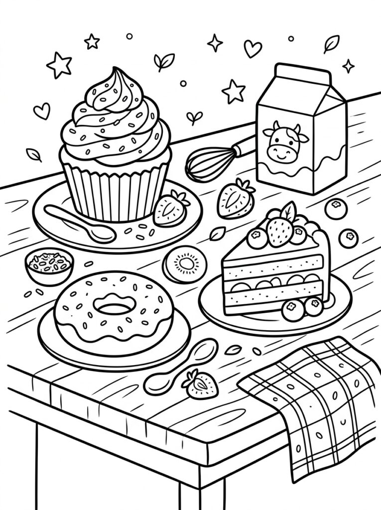 Schattig eten Kleurplaten (Gratis PDF Printables) 05 - gratis kleurplaat om te printen
