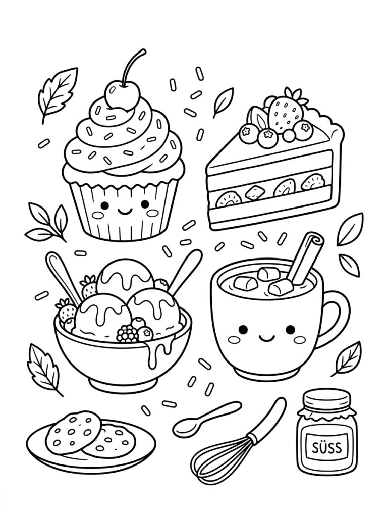 Schattig eten Kleurplaten (Gratis PDF Printables) 09 - gratis kleurplaat om te printen