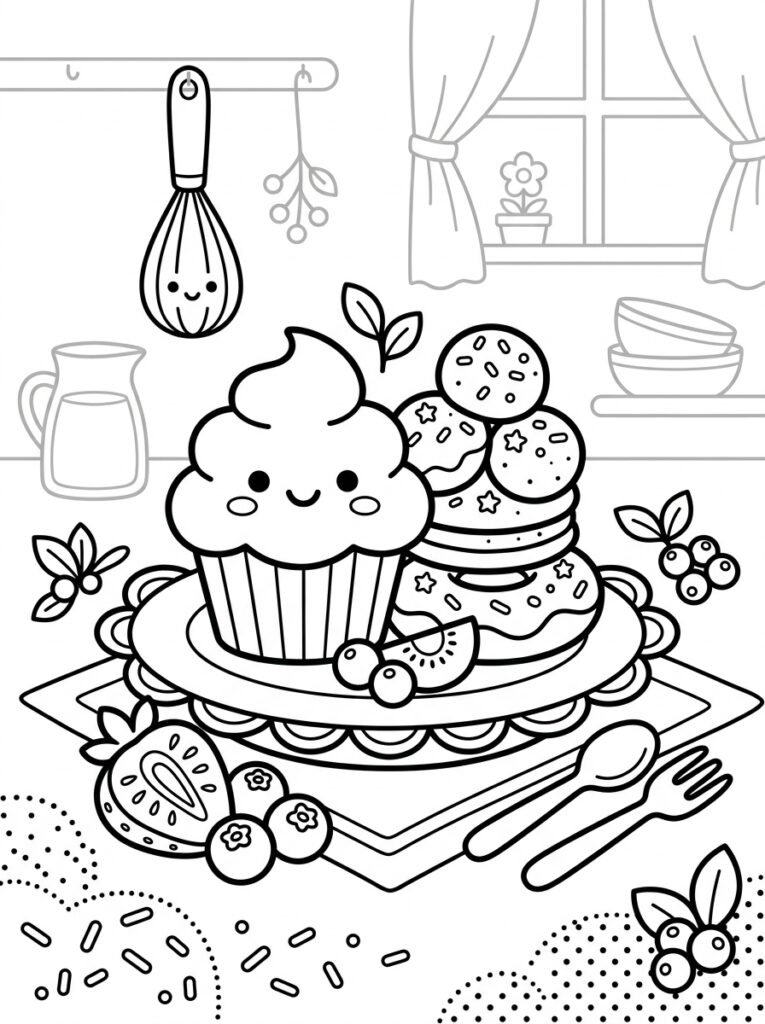 Schattig eten Kleurplaten (Gratis PDF Printables) 19 - gratis kleurplaat om te printen