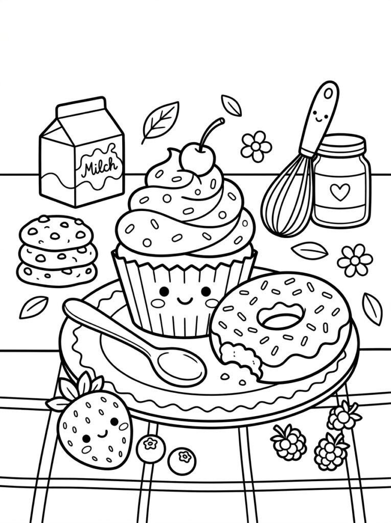 Schattig eten Kleurplaten (Gratis PDF Printables) 21 - gratis kleurplaat om te printen