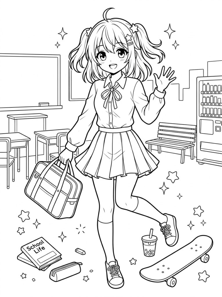 Schattige anime Kleurplaten (Gratis PDF Printables) 01 - gratis kleurplaat om te printen
