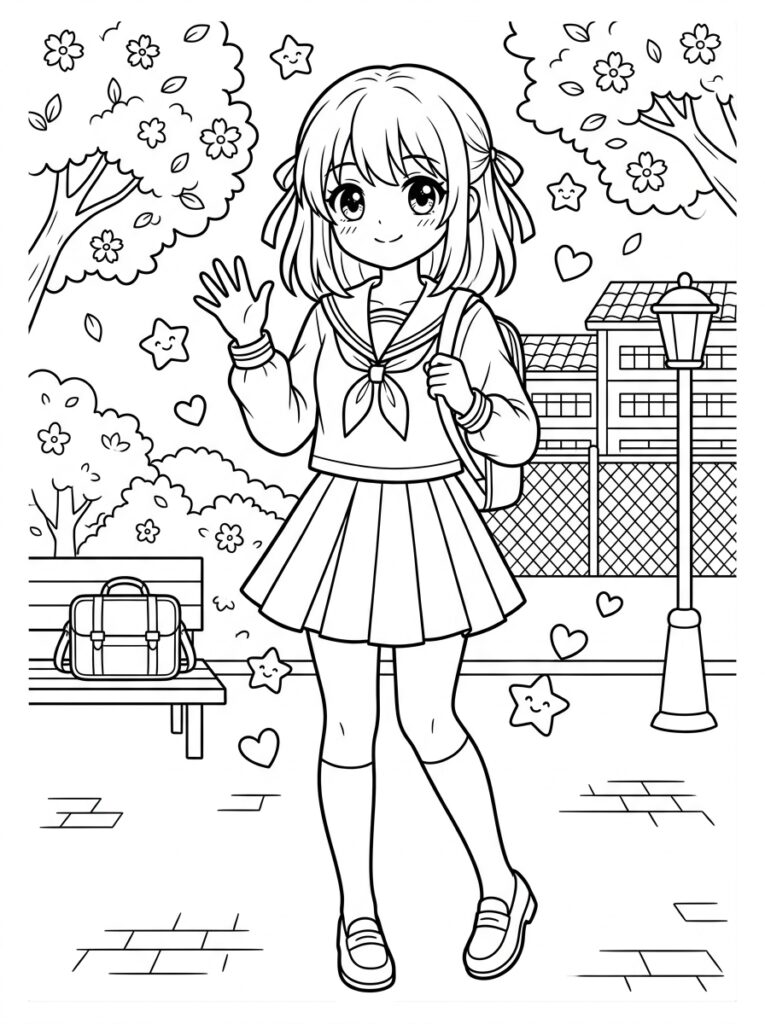 Schattige anime Kleurplaten (Gratis PDF Printables) 02 - gratis kleurplaat om te printen