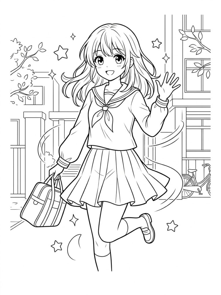 Schattige anime Kleurplaten (Gratis PDF Printables) 05 - gratis kleurplaat om te printen
