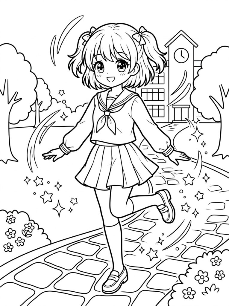 Schattige anime Kleurplaten (Gratis PDF Printables) 06 - gratis kleurplaat om te printen